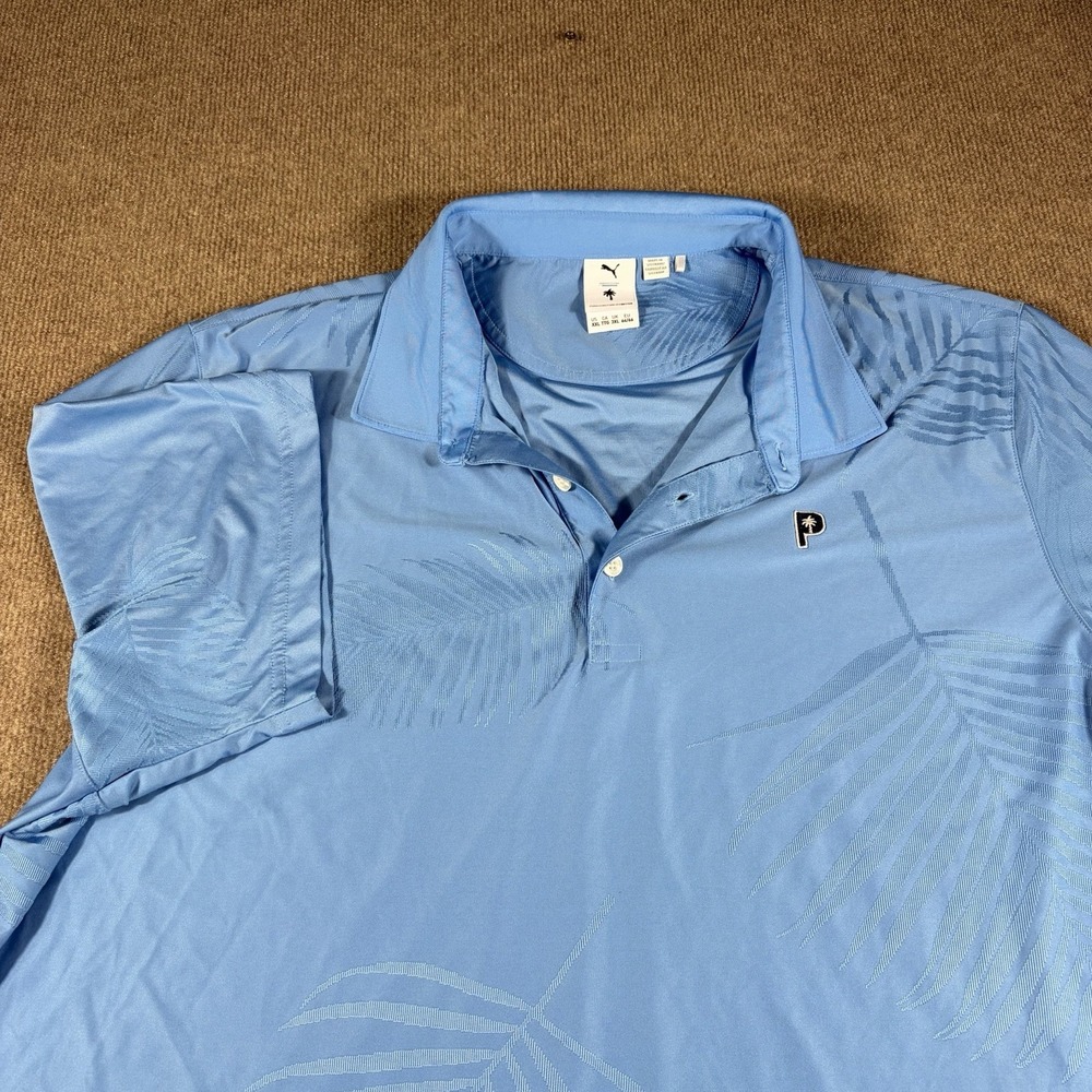Puma‎ x Palm Tree Crew Golf Polo Shirt Men's XXL Blue Jacquard Palm Leaf Print
